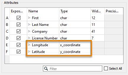 Ensuring Longitude and Latitude attributes are set to x and y coordinate type